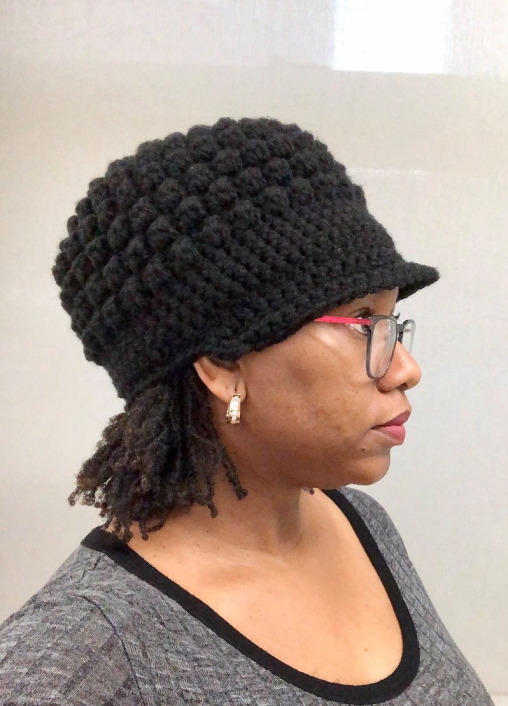 Black Pop Stitch Crochet Hat - Image 2