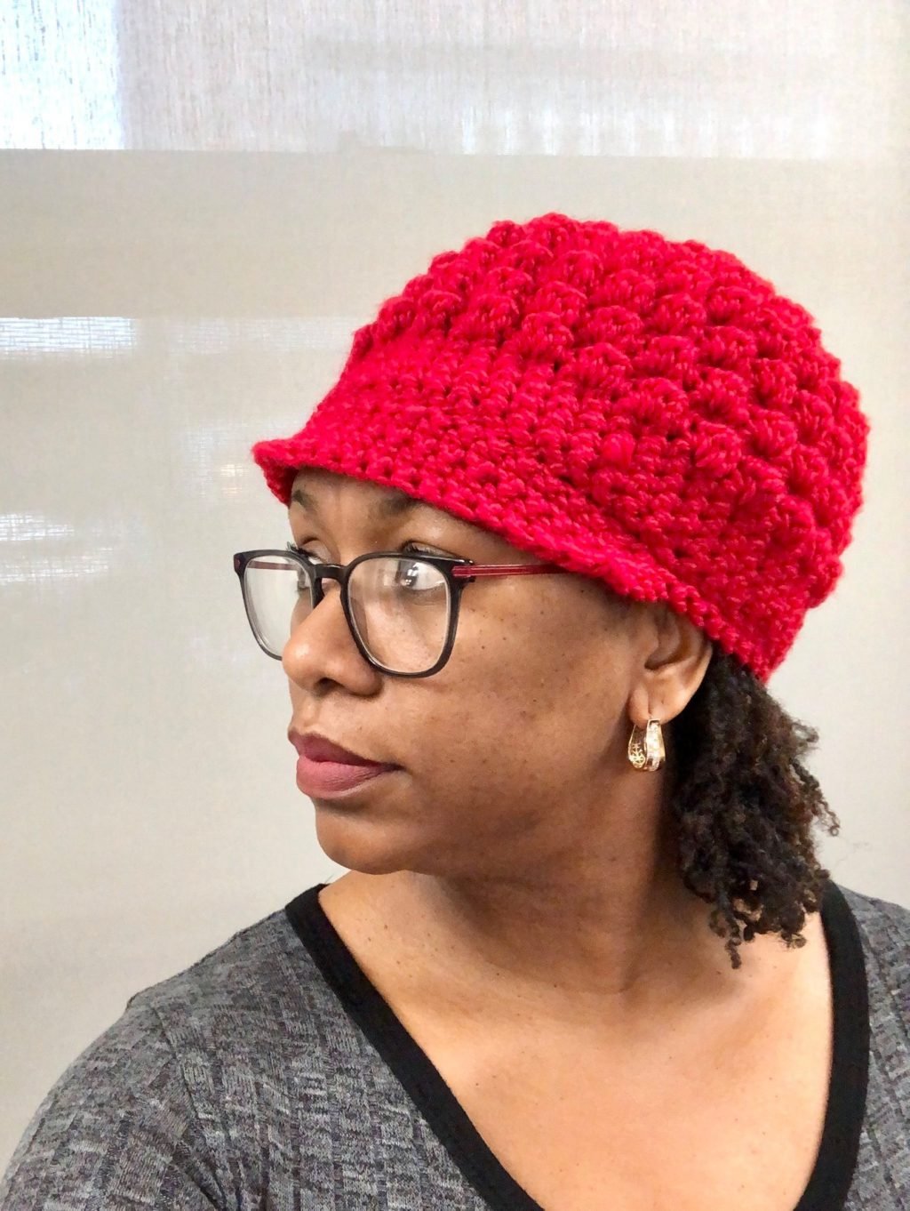 Red Pop Stitch Crochet Hat - Image 4